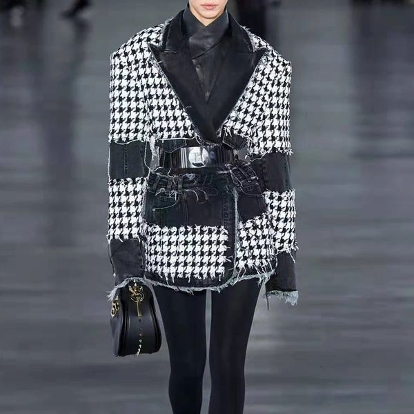 europe and the united states walk show retro plaid denim fight to receive waist wool suit, White;black
europe and the united states walk show retro plaid denim fight to receive waist wool suit, White;black