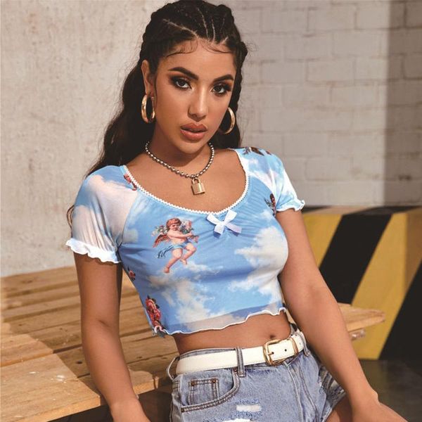 women's blouses & shirts heydress summer women mesh v-neck angel print blouse ladys ruffle see through crop female bow streetwears, White
women's blouses & shirts heydress summer women mesh v-neck angel print blouse ladys ruffle see through crop female bow streetwears, White
