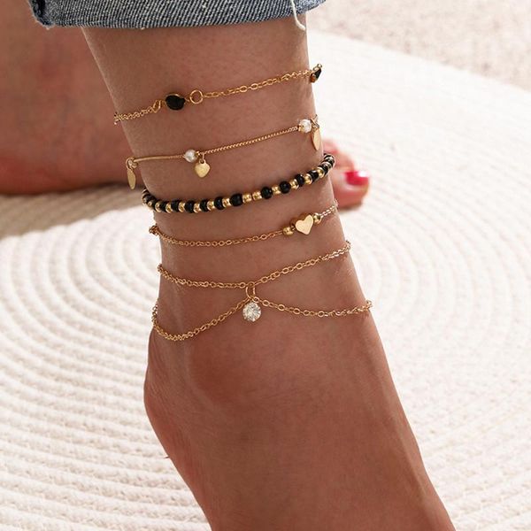 anklets 5 pcs/set bohemian beads heart imitation pearl crystal set fashion gold chain beach for women foot jewelry gifts, Red;blue
anklets 5 pcs/set bohemian beads heart imitation pearl crystal set fashion gold chain beach for women foot jewelry gifts, Red;blue