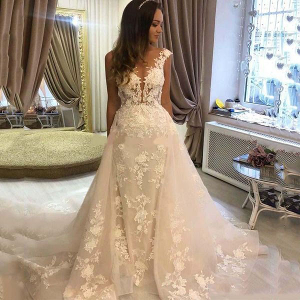 off shoulder lace mermaid wedding dresses detachable bridal gowns sweep train appliqued tulle bride dress plus size, White
off shoulder lace mermaid wedding dresses detachable bridal gowns sweep train appliqued tulle bride dress plus size, White