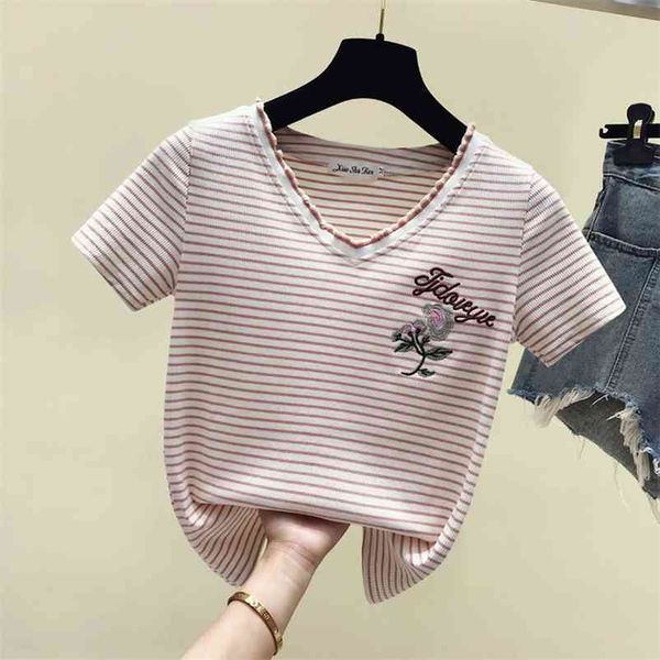 summer fashion women casual v neck stripe short sleeves t-shirt female pullover tee a1419 210519, White
summer fashion women casual v neck stripe short sleeves t-shirt female pullover tee a1419 210519, White