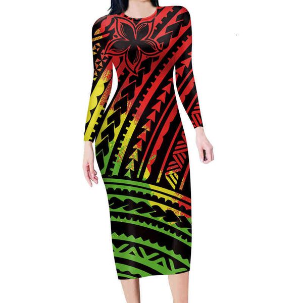 casual dresses polynian autumn winter style long sleeved dresses, Black;gray