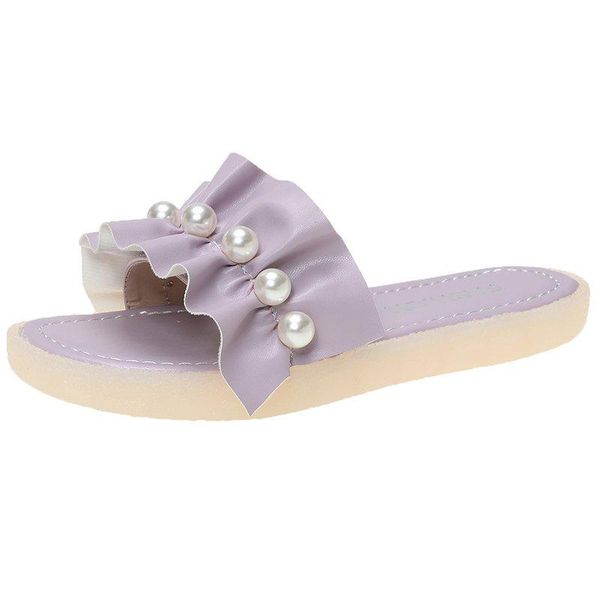 casual summer women's slippers fashion all-match folded vamp pearl embellished sweet beauty, Black 
casual summer women's slippers fashion all-match folded vamp pearl embellished sweet beauty, Black