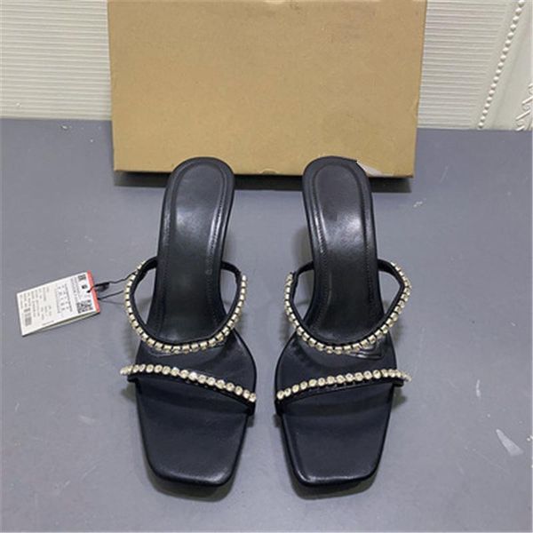 sandals the female and slippers wear black square toe bright stiletto high heel with rhinestones
sandals the female and slippers wear black square toe bright stiletto high heel with rhinestones