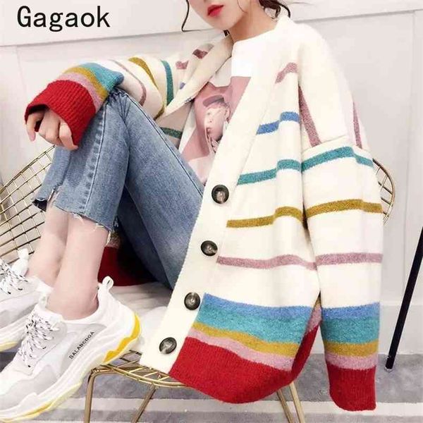 women streetwear knitted sweater spring autumn v-neck full striped loose casual harajuku wild cardigans 210531, White
women streetwear knitted sweater spring autumn v-neck full striped loose casual harajuku wild cardigans 210531, White