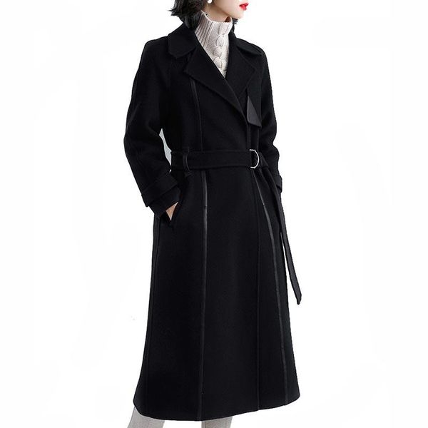 women's wool & blends double-faced cashmere coat elegant women winter ultra-long loose coats with sash luxury jacket for lady t, Black
women's wool & blends double-faced cashmere coat elegant women winter ultra-long loose coats with sash luxury jacket for lady t, Black