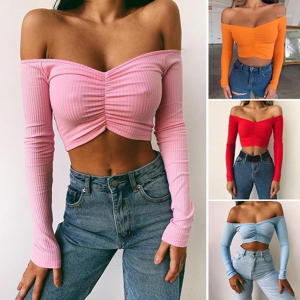 women's t-shirt women t-shirts club long sleeve off shoulder solid color basic crop tee, White
women's t-shirt women t-shirts club long sleeve off shoulder solid color basic crop tee, White
