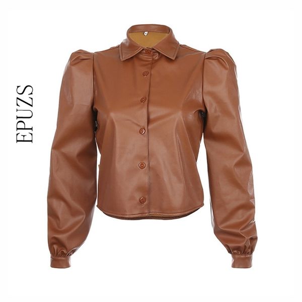 black pu faux leather shirt women korean puff sleeve bouse streetwear lady casual 210521, White
black pu faux leather shirt women korean puff sleeve bouse streetwear lady casual 210521, White