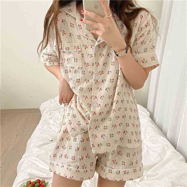 cotton sleepwear printed fruits loose short sleeves femme chic summer soft girls sets pajamas two piece suits 210525, Black;red
cotton sleepwear printed fruits loose short sleeves femme chic summer soft girls sets pajamas two piece suits 210525, Black;red