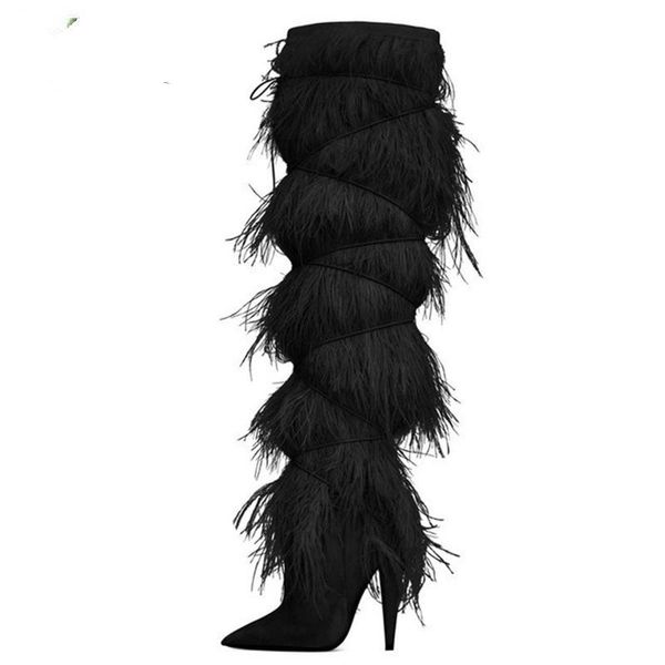 boots feather tassel cover suede knee high runway shoes woman pointy heel leather long winter, Black
boots feather tassel cover suede knee high runway shoes woman pointy heel leather long winter, Black