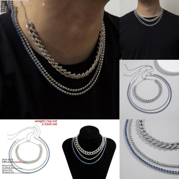 3pcs/set curb cuban iced out paved rhinestones necklace women men goth bling blue crystal chain neck jewelry accessories 2021 chains, Silver
3pcs/set curb cuban iced out paved rhinestones necklace women men goth bling blue crystal chain neck jewelry accessories 2021 chains, Silver