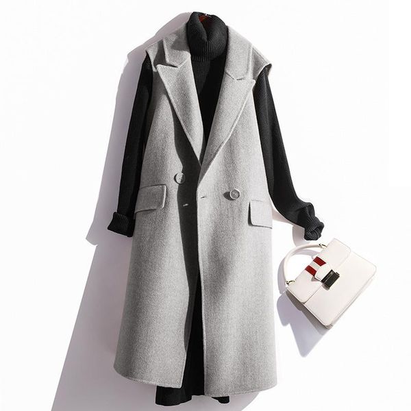 women's wool & blends 2021 fashion 90% double side cashmere vest long coat female hooded waistcoat women colete feminino 269, Black
women's wool & blends 2021 fashion 90% double side cashmere vest long coat female hooded waistcoat women colete feminino 269, Black