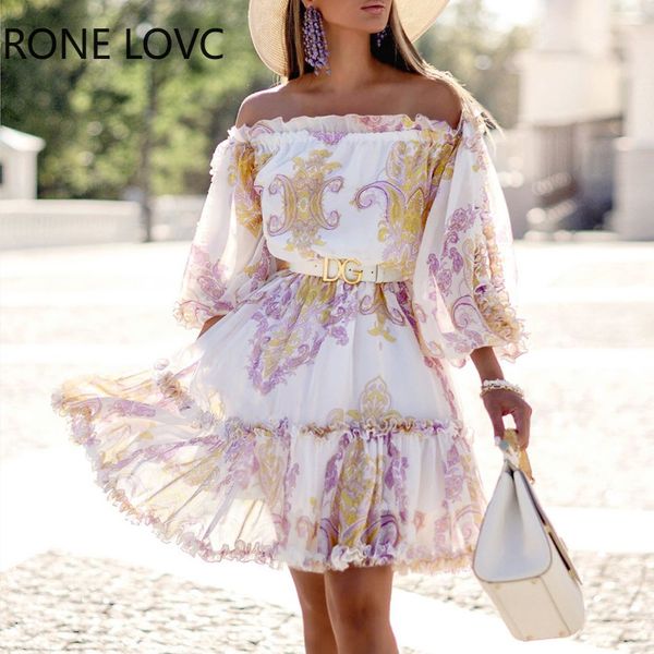 Women Long Sleeves Print Off Shoulder Ruffles Dress Elegant Fashion Chic Party Dress, White
Women Long Sleeves Print Off Shoulder Ruffles Dress Elegant Fashion Chic Party Dress, White