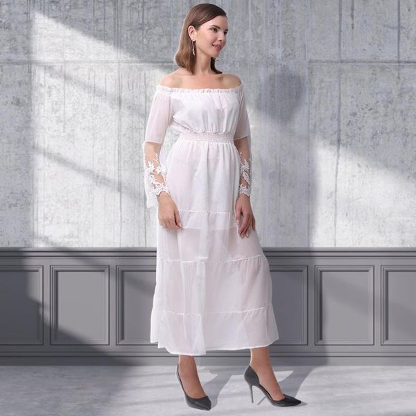 casual dresses 2021 summer dress long sleeve slash neck white maxi mesh high waist elegant party women clothing ta362, Black;gray
casual dresses 2021 summer dress long sleeve slash neck white maxi mesh high waist elegant party women clothing ta362, Black;gray