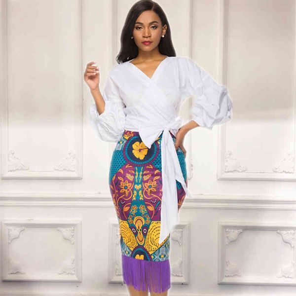 women 2 piece sets white blouses shirts pinted skirts patchwork tassels puff sleeves summer fashion slim fringe jupes saias 210416
women 2 piece sets white blouses shirts pinted skirts patchwork tassels puff sleeves summer fashion slim fringe jupes saias 210416