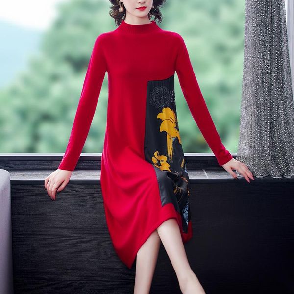 women's sweaters wool cashmere royal elder sister temperament printed dress autumn europe and the united states reduce age long red dre, White;black
women's sweaters wool cashmere royal elder sister temperament printed dress autumn europe and the united states reduce age long red dre, White;black