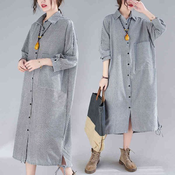 striped female impression cotton shirt elegant of the ladies sleeve loose dress long robe, Black;gray
striped female impression cotton shirt elegant of the ladies sleeve loose dress long robe, Black;gray