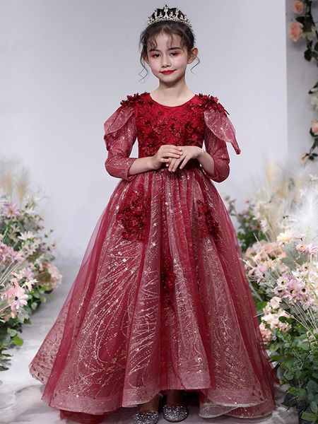 girl's dresses wine red applique three quarte sleeve trailing flower girls dress luxury bead ball gown princess for kids performance, Red;yellow
girl's dresses wine red applique three quarte sleeve trailing flower girls dress luxury bead ball gown princess for kids performance, Red;yellow