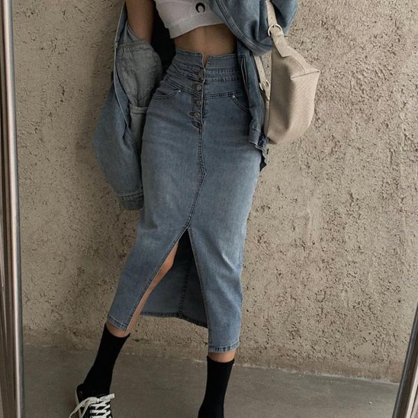 skirts vintage slim women autumn stretch front slit mid-length denim skirt female high waist chic streetwear saia, Black
skirts vintage slim women autumn stretch front slit mid-length denim skirt female high waist chic streetwear saia, Black