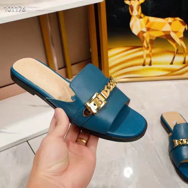 2022 designer design fashion women's sandals slippers leather thick heeled shoes luxury atmosphere you are siz 34-41, Black