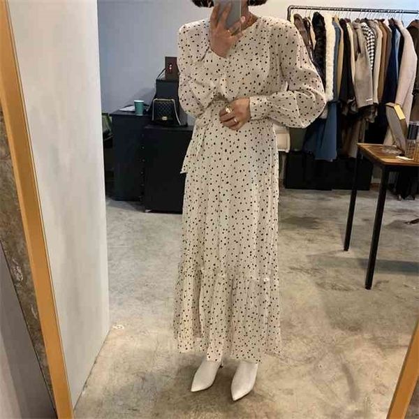 women spring polka dot round collar high waist long dress long sleeve ruffle hem lacing dresses slim fit french style, Black;gray
women spring polka dot round collar high waist long dress long sleeve ruffle hem lacing dresses slim fit french style, Black;gray