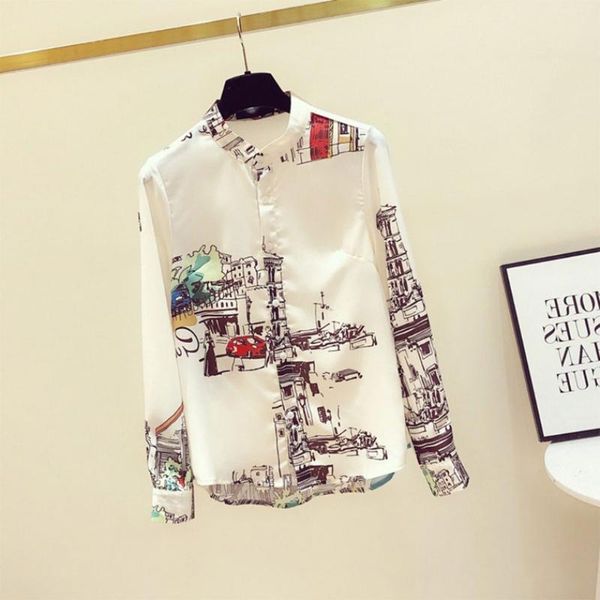 women's blouses & shirts women spring long sleeve button down blouse stand collar office lady shirt vintage painting printed casual loo, White
women's blouses & shirts women spring long sleeve button down blouse stand collar office lady shirt vintage painting printed casual loo, White