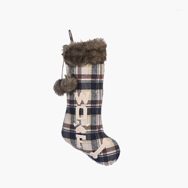 christmas decorations plaid cloth dog bone stocking/black and white stocking/christmas tree decoration1