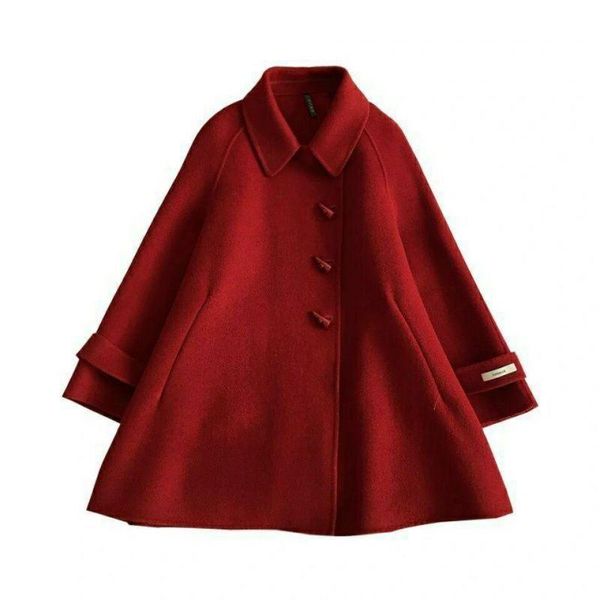 women's wool & blends double sided cashmere coat 2021 horn button small tweed cloak short, Black
women's wool & blends double sided cashmere coat 2021 horn button small tweed cloak short, Black