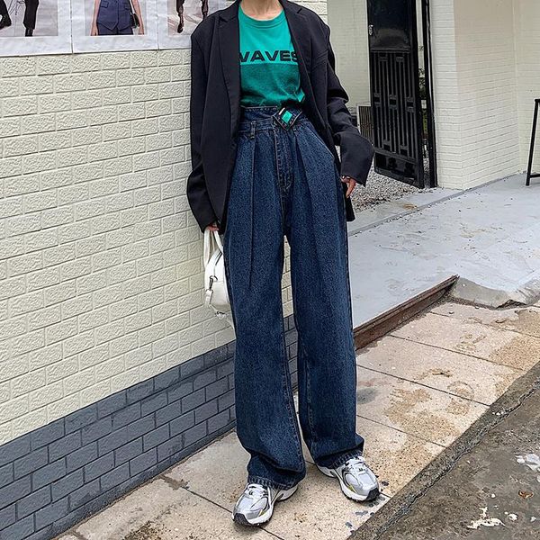 women's jeans cmaz 2021 woman high waist wide leg loose female denim streetwear vintage fashion straight pants, Blue
women's jeans cmaz 2021 woman high waist wide leg loose female denim streetwear vintage fashion straight pants, Blue