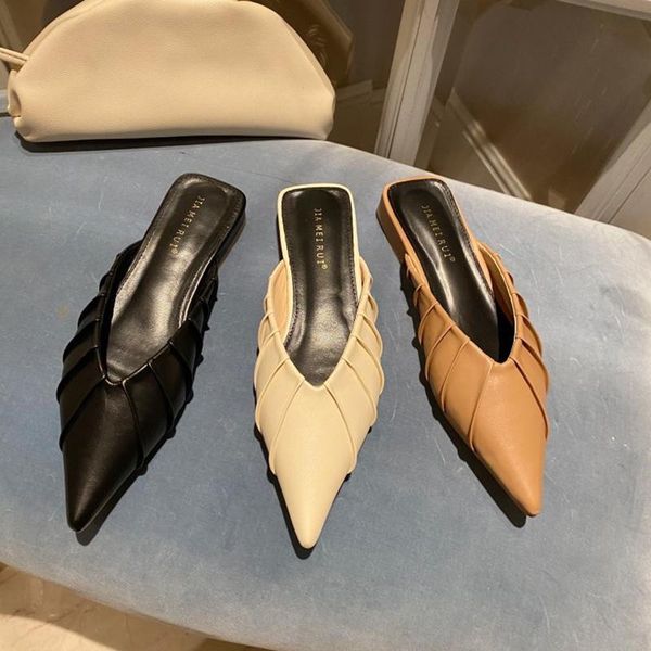 fashion pleated mules women pointed toe slippers sandalias flip flops outside pantuflas shoes woman low heels cover slides, Black
fashion pleated mules women pointed toe slippers sandalias flip flops outside pantuflas shoes woman low heels cover slides, Black