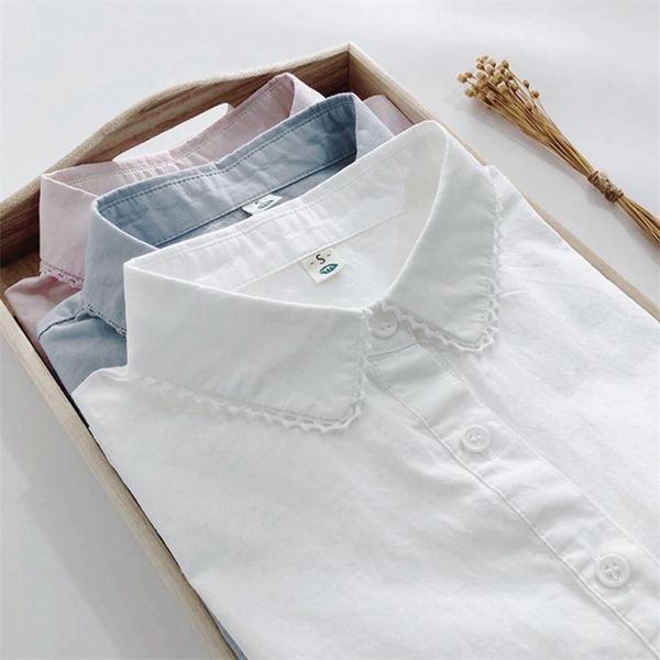 spring korea fashion women long sleeve casual shirts 100% cotton ladies lace turn-down collar solid loose blouse s577 210512, White
spring korea fashion women long sleeve casual shirts 100% cotton ladies lace turn-down collar solid loose blouse s577 210512, White