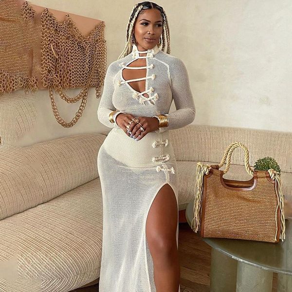 casual dresses chronstyle see through hollow out dress women long sleeve high split midi stand collar vintage female vestidos 2021, Black;gray
casual dresses chronstyle see through hollow out dress women long sleeve high split midi stand collar vintage female vestidos 2021, Black;gray