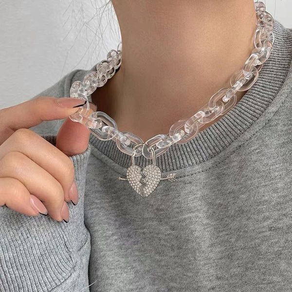 pendant necklaces minar unique clear acrylic crystal heart pendants necklace chunky cuban chain for women transparent choker jewelry, Silver
pendant necklaces minar unique clear acrylic crystal heart pendants necklace chunky cuban chain for women transparent choker jewelry, Silver