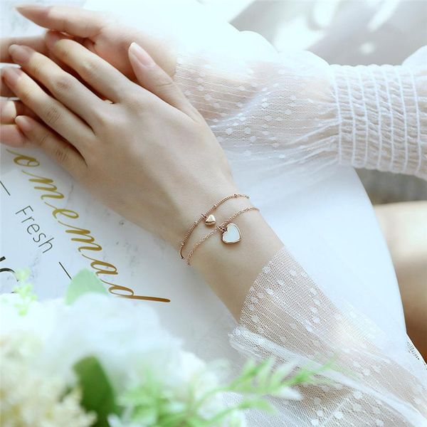 link, chain korean and japanese fashion double-layer 21cm stainless steel rose gold plated bracelet for women simple love punk jewelry, Black
link, chain korean and japanese fashion double-layer 21cm stainless steel rose gold plated bracelet for women simple love punk jewelry, Black