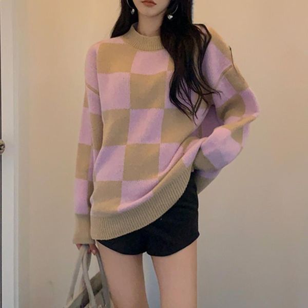 women's sweaters korean style plaid contrast color sweater woman loose casual knitted pullover fashion o-neck long-sleeved autumn, White;black
women's sweaters korean style plaid contrast color sweater woman loose casual knitted pullover fashion o-neck long-sleeved autumn, White;black