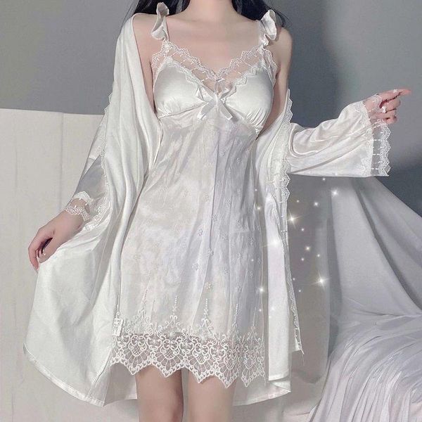 women's sleepwear qweek dresses robe set woman 2 pieces ice silk lace embroidery white night dress summer nightgown 2021, Black;red
women's sleepwear qweek dresses robe set woman 2 pieces ice silk lace embroidery white night dress summer nightgown 2021, Black;red