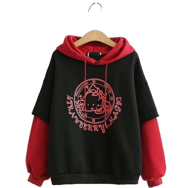 women's hoodies & sweatshirts autumn/winter fleece strawberry print fake two pieces girl plus velvet color matching hooded women 201130, Black
women's hoodies & sweatshirts autumn/winter fleece strawberry print fake two pieces girl plus velvet color matching hooded women 201130, Black