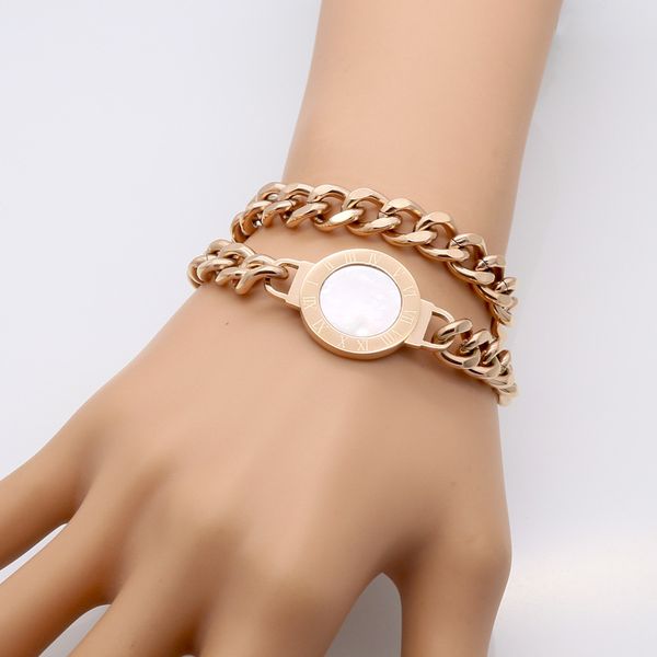 stainless steel two laps bangle cuff chain round card shell roman numeral link men's and women man bracelet, Black
stainless steel two laps bangle cuff chain round card shell roman numeral link men's and women man bracelet, Black