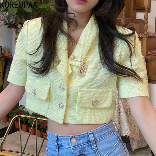 women's jackets korejpaa women 2021 korean fashion summer elegant retro suit collar two button-down short leaky belly button jacket top, Black;brown
women's jackets korejpaa women 2021 korean fashion summer elegant retro suit collar two button-down short leaky belly button jacket top, Black;brown