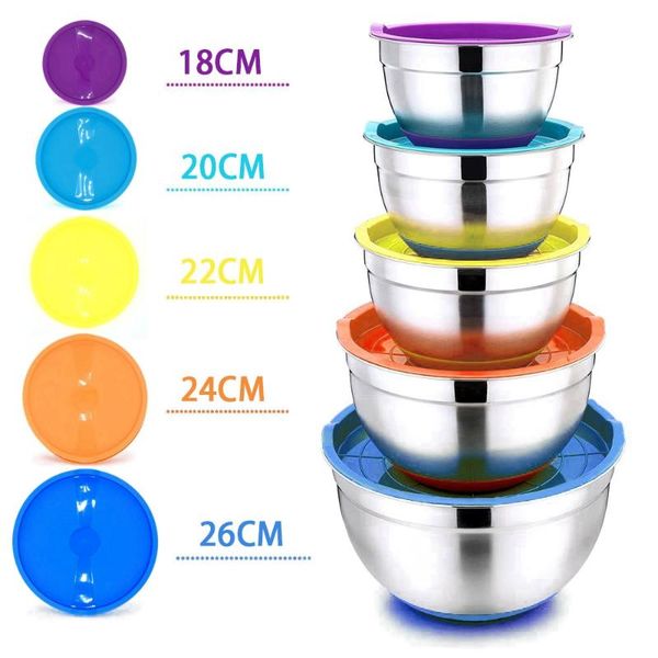 stainless steel mixing bowls with lid silicone bottom non-slip egg mixer salad bowl cake baking kitchen storage accessories
stainless steel mixing bowls with lid silicone bottom non-slip egg mixer salad bowl cake baking kitchen storage accessories