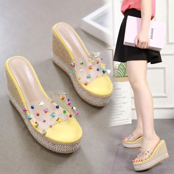 slippers shoes woman 2021 heels pantofle rivet on a wedge low luxury slides platform high designer transparent basic pu rubb, Black
slippers shoes woman 2021 heels pantofle rivet on a wedge low luxury slides platform high designer transparent basic pu rubb, Black