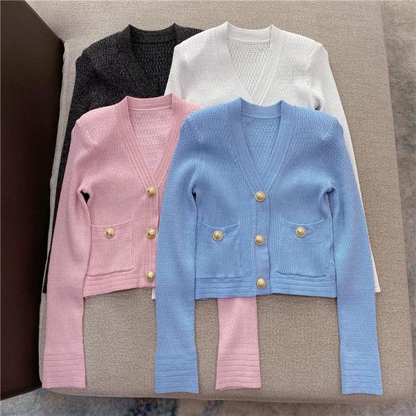 women's knits & tees 2021 candy color silver silk long-sleeved copper button knitted sweater women 0330, White
women's knits & tees 2021 candy color silver silk long-sleeved copper button knitted sweater women 0330, White