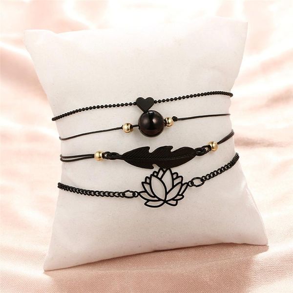 link, chain fashion vintage 4pcs/set hollow out lotus braided bracelets jewelry christmas gifts for women girl, Black
link, chain fashion vintage 4pcs/set hollow out lotus braided bracelets jewelry christmas gifts for women girl, Black
