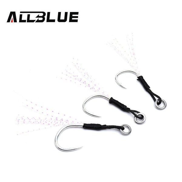 fishing hooks allblue 6pcs/lot metal jig assist hook with pe line feather solid ring jigging spoon saltwater fishhook for 10-60g lure
fishing hooks allblue 6pcs/lot metal jig assist hook with pe line feather solid ring jigging spoon saltwater fishhook for 10-60g lure
