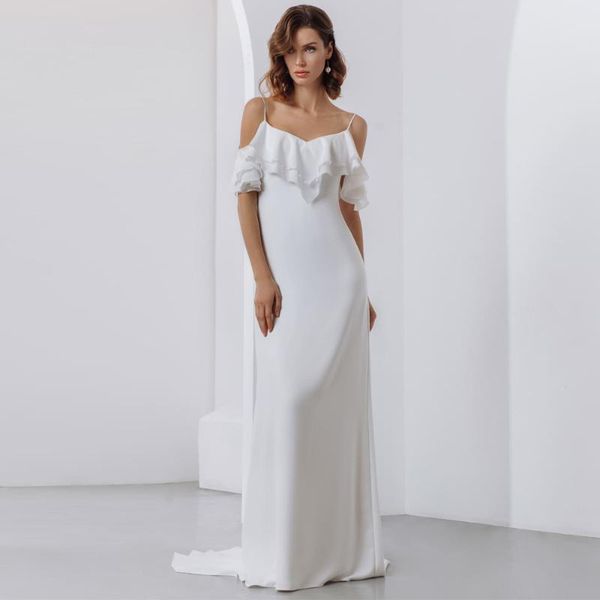 other wedding dresses spaghestraps sheath dress simple chiffon ruffled 2021 chic satin backless bridal gowns cold shoulder vestido de noiva, White
other wedding dresses spaghestraps sheath dress simple chiffon ruffled 2021 chic satin backless bridal gowns cold shoulder vestido de noiva, White