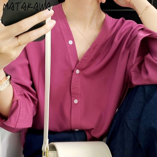 matakawa 5 colors loose long sleeve ladies shirt autumn solid color v-neck women blouses temperament korean blusas 210513, White
matakawa 5 colors loose long sleeve ladies shirt autumn solid color v-neck women blouses temperament korean blusas 210513, White
