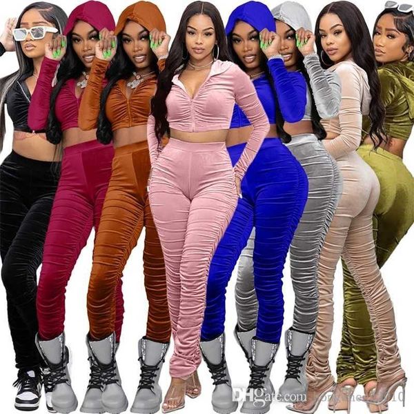 2022 women velvet tracksuits pink velour sweatsuits exposed navel zipper pocket long sleeve jacket stacked sweat pants outfits, Gray
2022 women velvet tracksuits pink velour sweatsuits exposed navel zipper pocket long sleeve jacket stacked sweat pants outfits, Gray