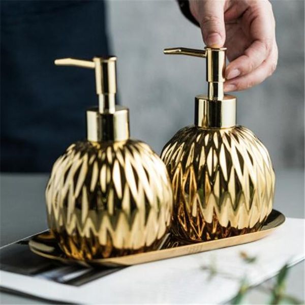 liquid soap dispenser 400ml ceremic gold stainless steel tray bathroom accessories
liquid soap dispenser 400ml ceremic gold stainless steel tray bathroom accessories