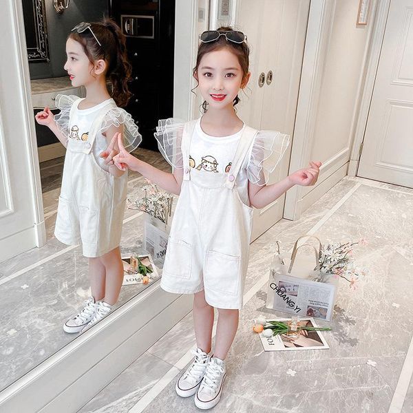 summer child girl clothes shorts off shoulder lace mesh bat sleeve t shirt + leisure overalls jumpsuit 6 7 8 10 11 12 years clothing sets, White
summer child girl clothes shorts off shoulder lace mesh bat sleeve t shirt + leisure overalls jumpsuit 6 7 8 10 11 12 years clothing sets, White