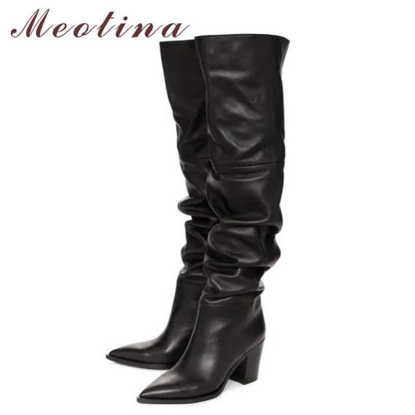 boots meotina knee-high genuine leather women shoes pleated high heel boot pointed toe thick long ladies winter 36-45, Black
boots meotina knee-high genuine leather women shoes pleated high heel boot pointed toe thick long ladies winter 36-45, Black